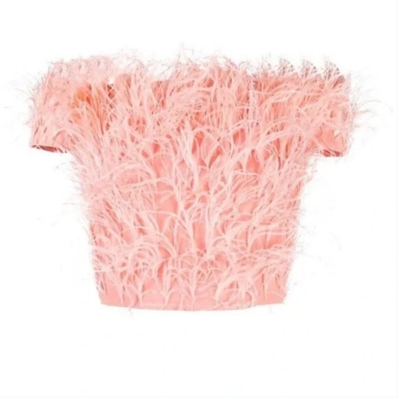 cult‎ gaia Sosha Feather 2 Pink Off the Shoulder Crop Top Azalea Pink - Picture 5 of 12